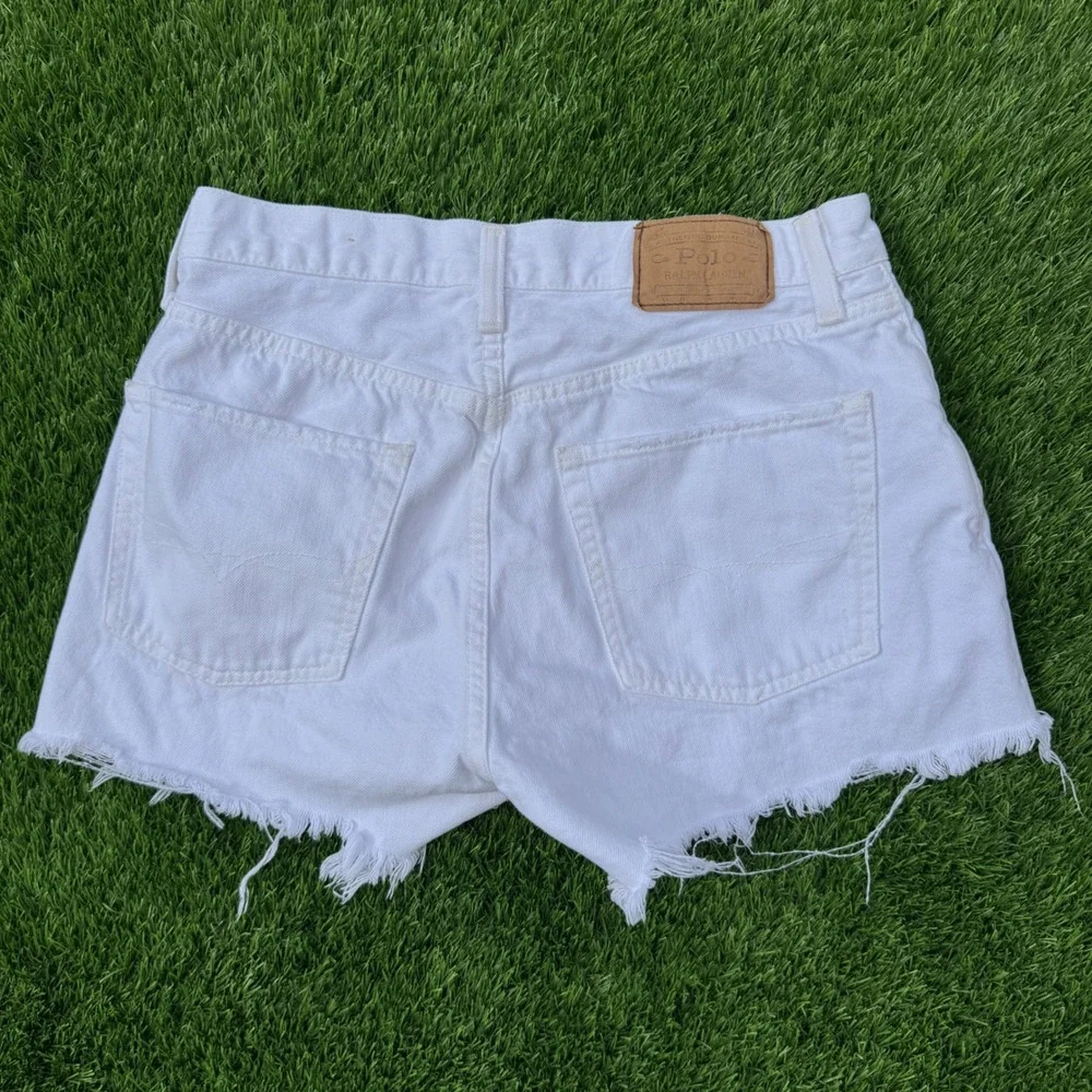 Polo Ralph Lauren Womens 28 White Denim Jean Shorts Cut Off Raw Frayed Hem